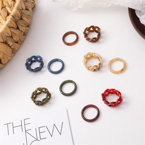 Vintage Multicolor Rings 2Pcs Ring Set for Women Punk Hip Hop Round Chain Design Ring Female Charms Fashion Jewelry Best Gift