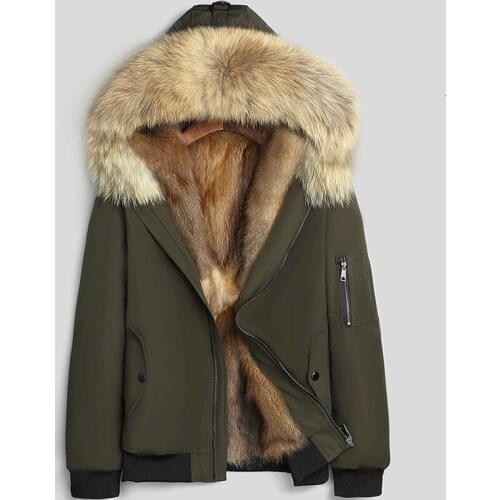 Short Real Fur Coat Men Parka Mink Fur Winter Jacket Raccoon Fur Collar hooded winter jackets mens parkas 2020 LSY1291 KJ3581