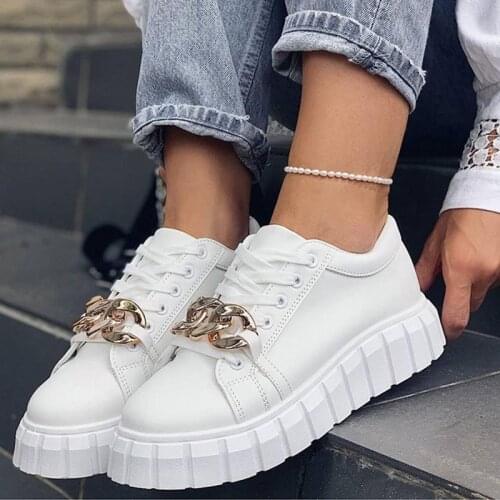 PU Leather White Shoes Women Sneakers Platform Thick Woman Shoes 2021 New Black Casual Shoes Female Flat Form Sneakers Big 43
