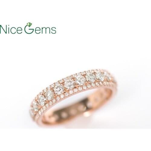 NiceGems Solid 14K Rose Gold Round Brilliant 2.2ctw Diamond Eternity Band With Micro-Pavé Diamonds Along Both Sides In Rose Gold