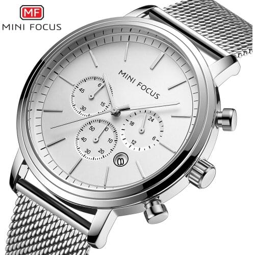 MINIFOCUS Mens Watches Fashion Top Brand White Chronograph Sport Waterproof Quartz Wristwatch For Men Clock Relogio Masculino