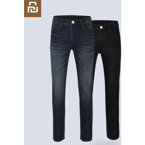 Youpin Men Autumn winter coffee carbon warm fleece cotton jeans Soft elasticity Bacteriostatic deodorization trousers