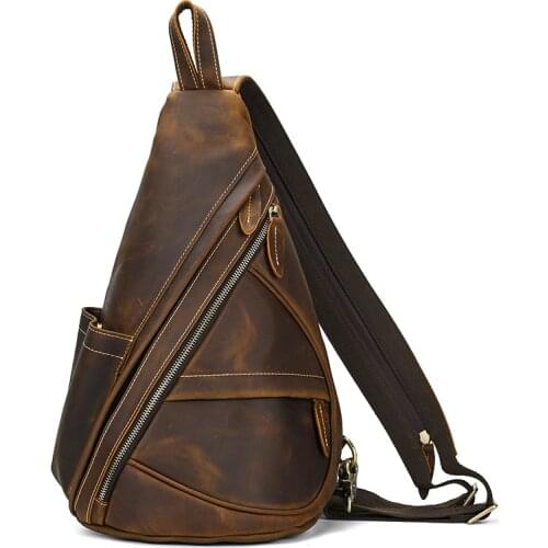 Newsbirds Leather Chest Bag Backpack Dual Use Genuine Leather Crossbody Bag Of Men Male Vintage Style Single Shoulder Backpack