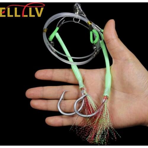 Elllv Hand Tied 300LB Strong Hapuka Grouper Cod Sabiki Rig Deep Sea Fishing Luminous Flasher Rig 13/0 Tuna Cirle Hook