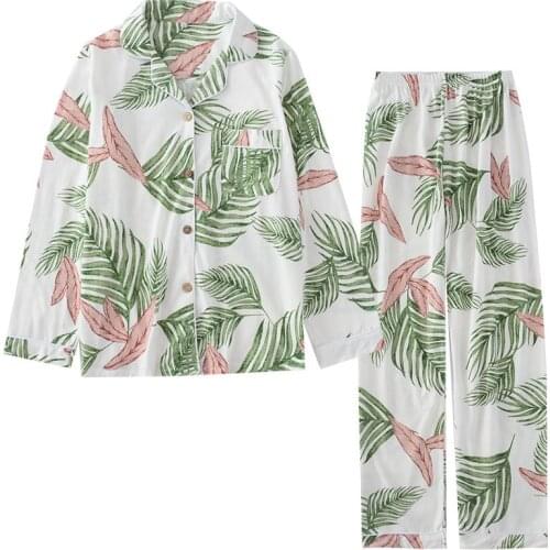 Spring and Summer 2019 New Cotton Pyjamas Women Long Sleeve Pajamas Set Print Knitted Pijama Mujer Loungewear Home Clothes