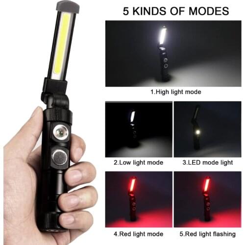 Portable COB Work Light USB Charging Magnet LED Flashlight Outdoor Camping Emergency Searchlight Waterproof LED Worklight Torch