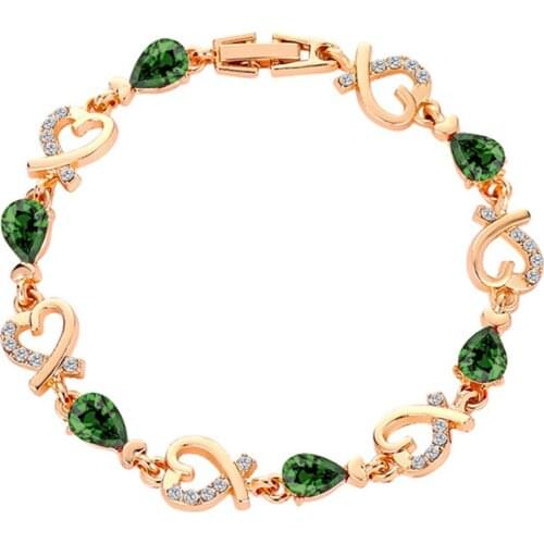 Temperament Rhinestone Heart Bracelet Charm Water Drop Crystal Gold Bracelet Korean Women Wedding Bracelet Bangle Jewelry