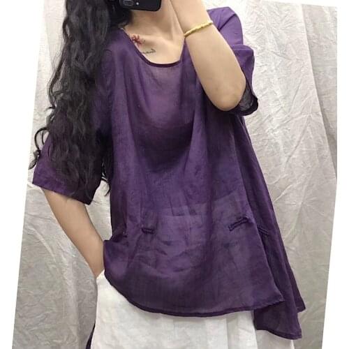 Women Ramie Loose Irregular Length Shirt Ladies Vintage Ramie Blouse Female 2020 Summer Tops Shirts