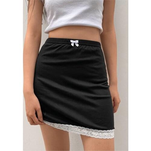 Chic Floral Lace Patched Sexy Mini Skirts Bow Cute Short Skirts Y2K High Waist Bodycon Retro Women Party Clubwear Harajuku 90S