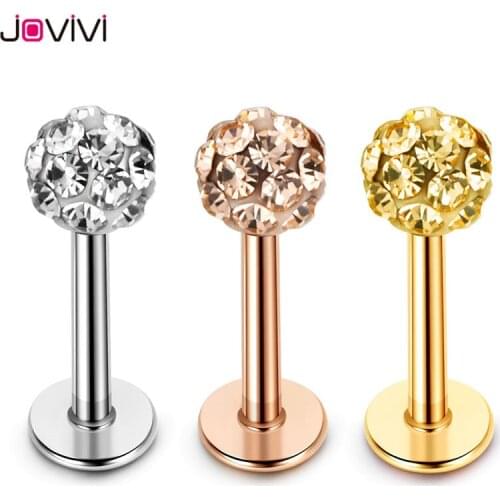 Jovivi 316L Stainless Steel Stud Earrings 4mm Ball Labret Monroe Lip Medusa Ear Studs Lips Studs 1.2mm 16G Body Piercing Jewelry