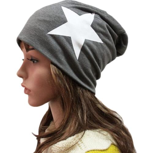 Spring Autumn Womens Skull Baggy Slouchy Beanie Hats with Star Pattern Pale Gray Black Red Navy Gray