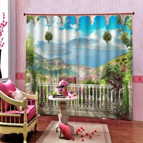 Outside the balcony Nature Pastoral Scenery Landscape Curtain Photo Print For Living room Bedroom Blackout Window Drapes Sets