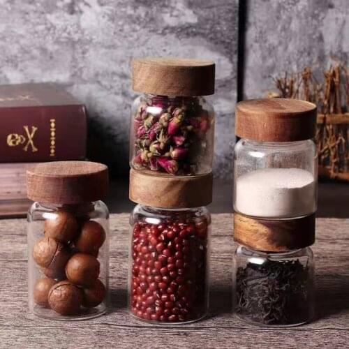 Food Glass Jars with Wooden Lids Large Capacity Tea Cans Coffee Beans Candy Nuts Sealed Jars Kitchen Storage Containers Decor
