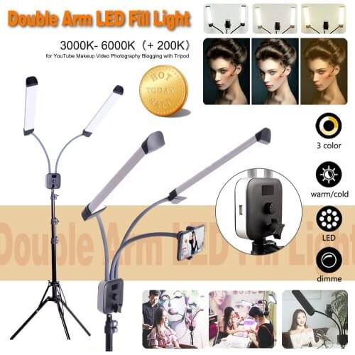 Pixco 360° LED Light Double-Arm Fill Light, 40W 3000-6000K Photography Studio Kit Adjustable Light Suit for YouTube Makeup Video