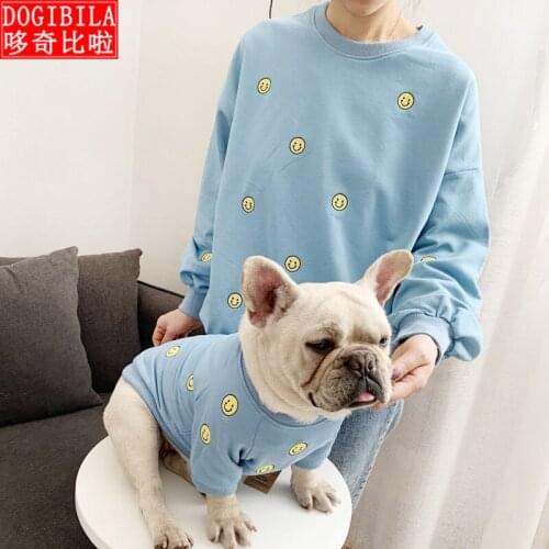 Spring and Autumn New Smiley Embroidery Cat Pet Sweater Teddy French Bulldog Clothes Kitty Dog Adult Parent-child Outfit 1pcs