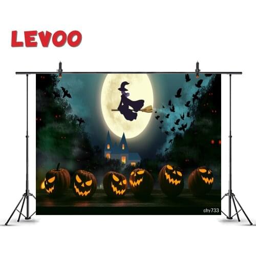 LEVOO Photography Backdrop Witch Broom Crows Moon Pumpkins Halloween Photophone Photo Background Studio Props Photocall Vinyl