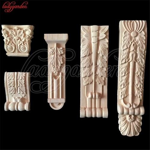 Vintage Wood Carved Decal Corner Onlay Applique Unpainted Decorate Cabinets Table Furniture Decorative Wooden Corner Appliques