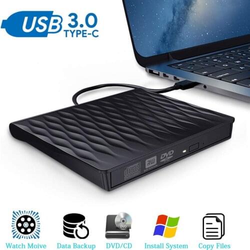 External CD DVD Drive USB 3.0 Type C Portable Ultra Slim CD DVD Rewriter Burner Writer Optical Drive For Windows Linux Mac OS