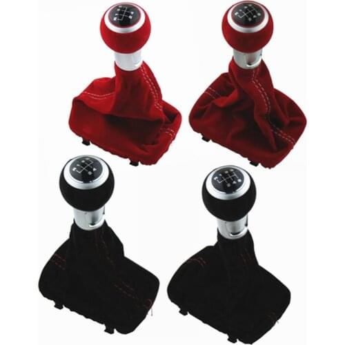 High Quality Black Red 5/6 Speed Suede Leather Complete Gear Shift Knob Boot Cover Gaiter For Audi A3 S3 2001 2002 2003