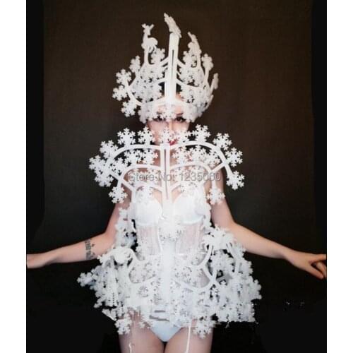WYY Snowflake Theme DS Singer Show Bar Nightclub Costumes Party Event Christmas Snow Dress Clothes With Headwear White Umbrella