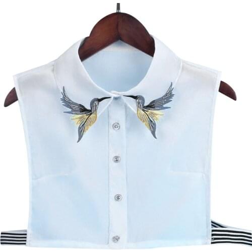 Women Shirt Fake Collar Tie Fashion Heavy Bird Embroidery Crystal Sewing Detachable Collar False Collar Lapel Blouse Top