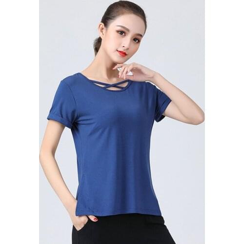 2021 New CM044 Short Sleeve Striped Neck Design Female Latin Dance Tops Women Dancing Shirt for Belly Ballroom Dance Performance