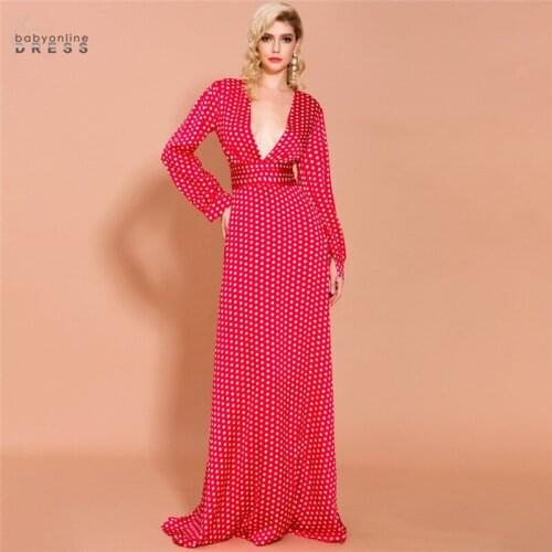 Robe de Soiree Deep V Neck Long Evening Dress Long Sleeves Evening Prom Gowns High Split Polka Dot Skirt Vestido