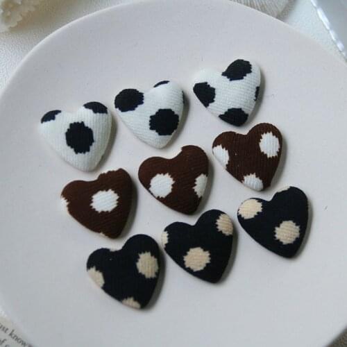 Winter style 50pcs/lot dots pattern print fabric cartoon heart shape flatback Cloth button diy jewelry earring/garment accessory