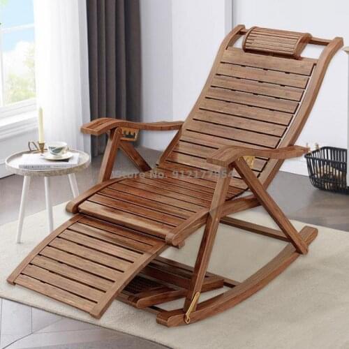 Bamboo rocking chair recliner folding nap easy chair adult leisure lazy home balcony backrest rattan chair for the elderly