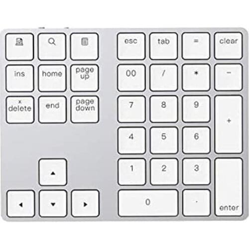 Bluetooth Number Pad,Aluminum Rechargeable Wireless Numeric Keypad Slim 34-Keys External Numpad Keyboard Data Entry