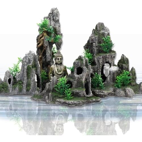 Large aquarium rockery stone made mountain ornaments simulation aquarium resin rockery fish and shrimp escape decoration set