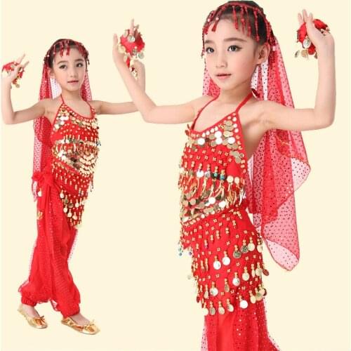 Child Oriental Dance Costumes Kid Belly Dance Costume Coin Bollywood Indian Bellydance Wear Belly Dancing Costumes 5 PCS/SETS 89