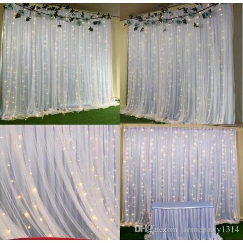 2 layers colorful wedding background curtains and led lights event party stage background silk drape decoration 3M X 3M drapes