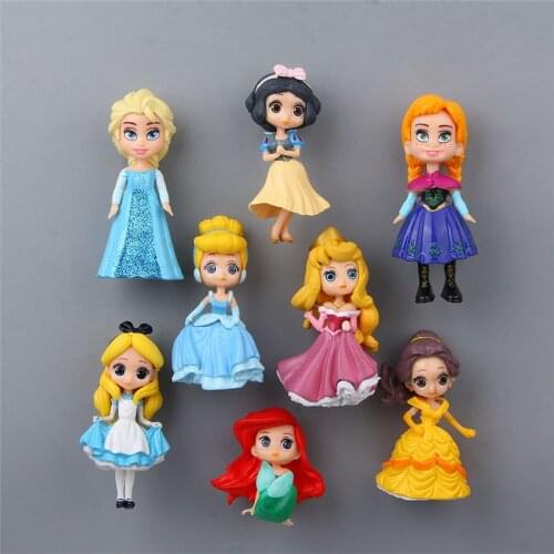 24piece Disney Princess Frozen Elsa Anna Belle Snow White Rapunzel Ariel Action Figure Toys Collection fridge magnet PVC toys