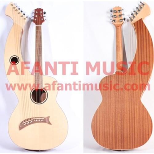 Solid Spruce top / Sapele Back & Sides / Walnut Fingerboard & Nut Afanti Harp guitar (AHP-1001)