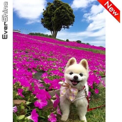 Evershine Diamond Painting Dog Diamond Mosaic Flowers Full Square Round Drill 5D DIY Needlework Embroidery Animals Home Decor