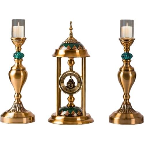 European retro clock bedroom office table metal handicraft pendulum clock candlestick table furnishings