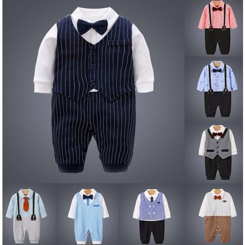 Boys Baby Clothes Baby Jumpsuit Spring Autumn and Summer Newborn Creeping Clothes Baby Cotton Romper Gentlemans Jumpsuit