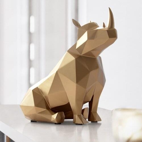 GEOMETRY ANIMAL FIGURINE EUROPEAN RHINOCEROS STATUE CREATIVE RESIN GIFTS DESK ORNAMENTS HOME DECORATION FOR LIVING ROOM R4113