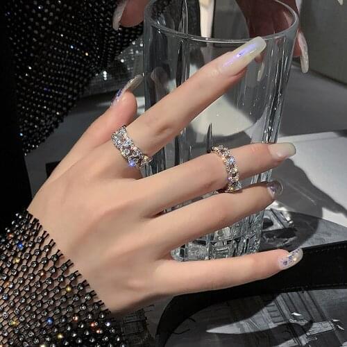 Geometric Crystal Ring Adjustable Micro Pave Zircon Opening Rings For Women Engagement Wedding Band Finger Rings