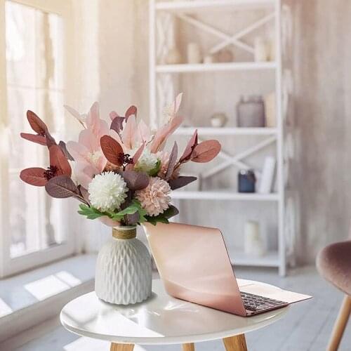 Artificial Flowers with Vase for Decoration Faux Silk Flowers Set Home Kitchen Table Decor Table Centerpieces