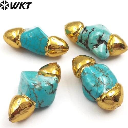 JF284 WKT Chic Design Capped Stone Beads Sky Blue Natural Stone Nepail Gold Capped Beads Finding Jewelry Accessories