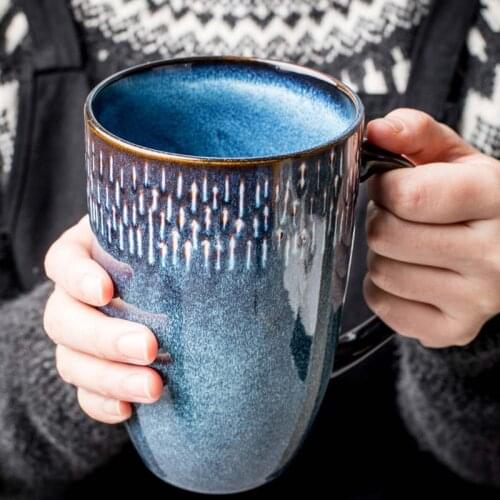 European-style retro ceramic cup, high-capacity mug, large-scale household drinking cup