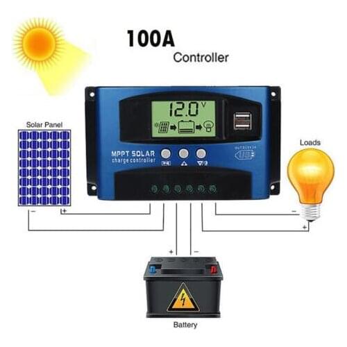 Solar MPPT 100A 60A 50A 40A Charge Controller Dual USB LCD Display 12V 24V Solar Cell Panel Charger Regulator with Load