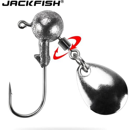 JACKFISH 2g/4g 5pcs/lot Lead Jig Head Hook With Metal Spinner Spoon sequins noise For Soft Lure Worms Fishing Tackle Accessories