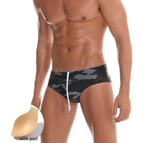 Men Sexy Camouflage Swimwear Pad Push Up Swimsuit Sport Beach Surfing Swimming Briefs Quick Dry Man Bikini Camo zwembroek heren