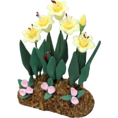Dollhouse Miniature 1:12 Scale Doll House Handmade Flowers Decoration Simulation Daffodil Plants Height 6.8cm