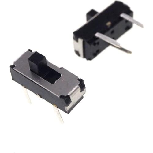 100pcs Miniature Slide Switch 3 Pin 2P2T DPDT ON-ON Vertical Through Hole Solder PCB 2.00mm Knob Height