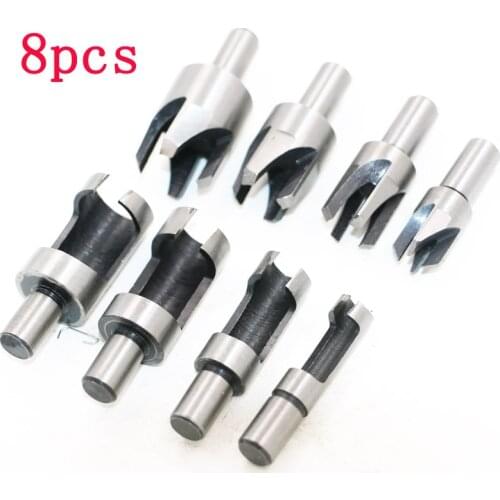 8pc Wood Plug Cutter Cutting Tool Drill Bit Set Straight And Tapered Taper 5/8" 1/2" 3/8" 1/4" Woodworking Cork Drill Bit Knife