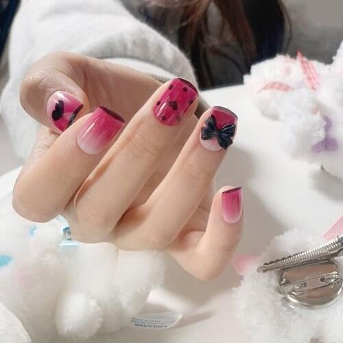 24PCS 3D Bow False Nails Cute Flower Full Cover Nail Tips With Glue Press on Fake Nail Art Tool Fingersnails Decoration